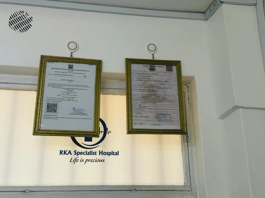 Official licenses displayed at RKA Specialist Hospital