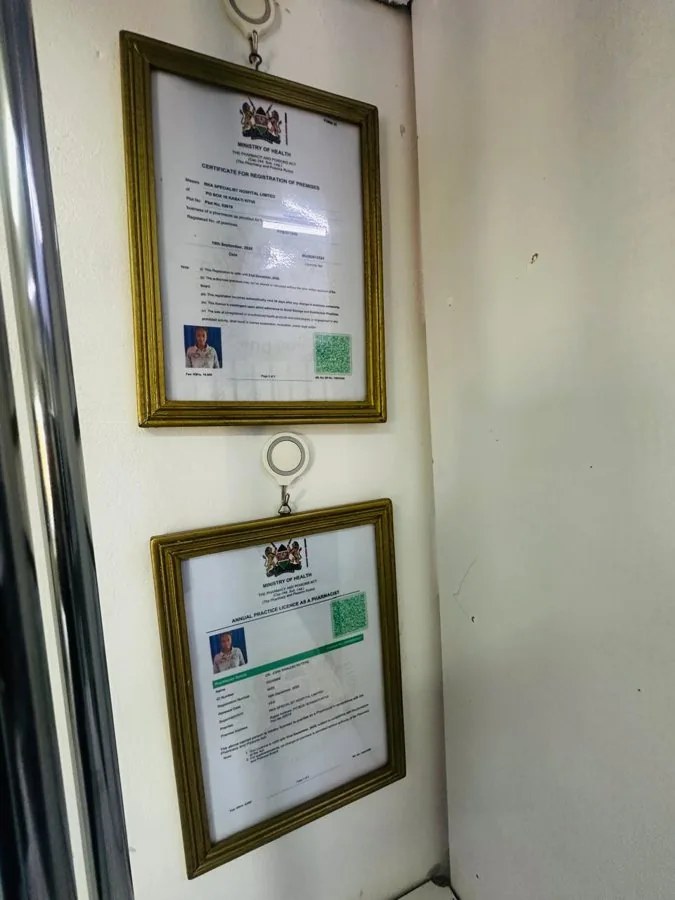 Official operating licenses displayed at RKA Specialist Hospital