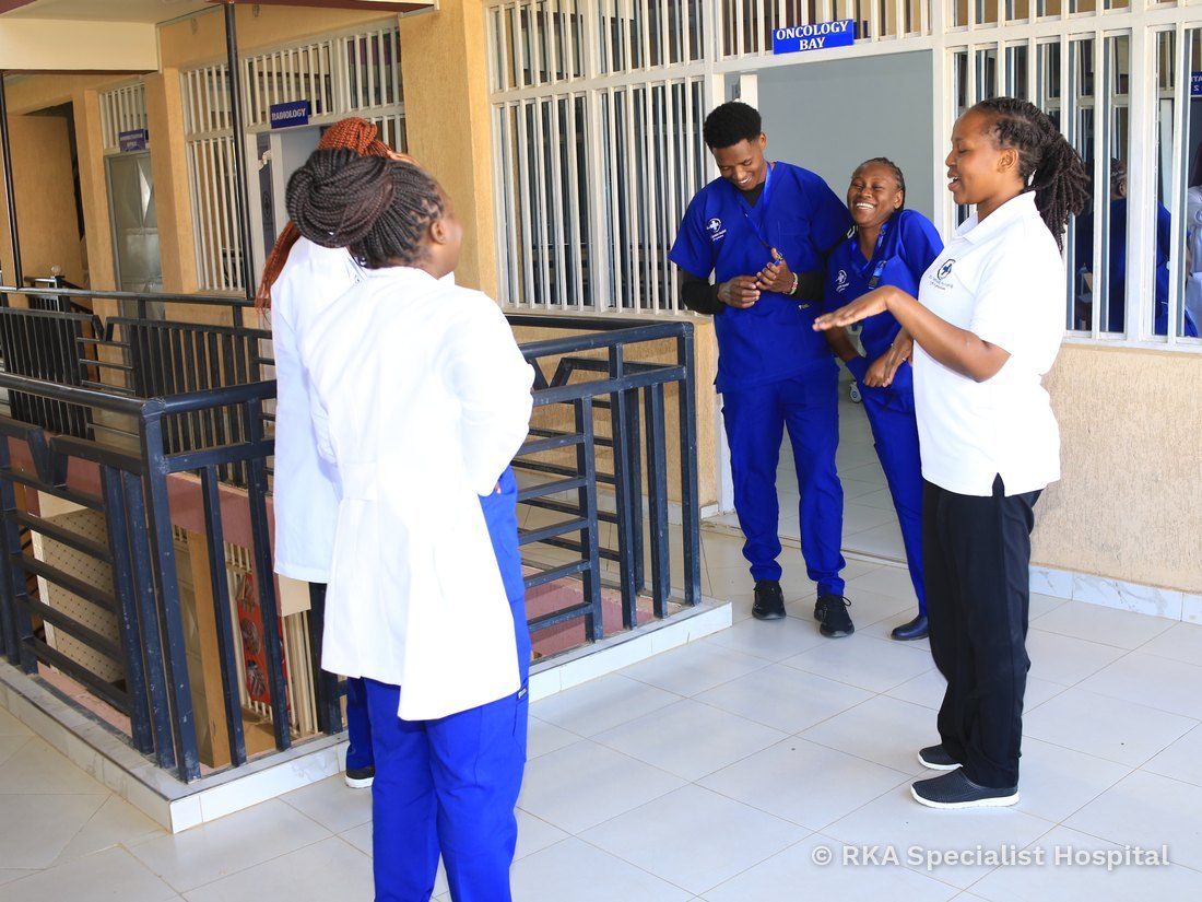 RKA Specialist Hospital staff chatting together on the balcony
