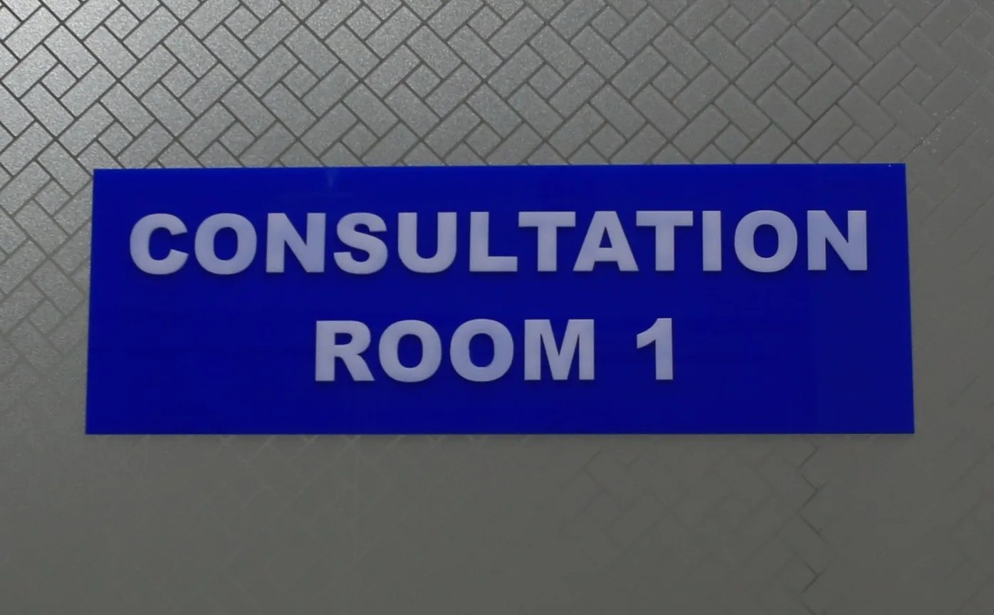 Consultation room signage at RKA Specialist Hospital