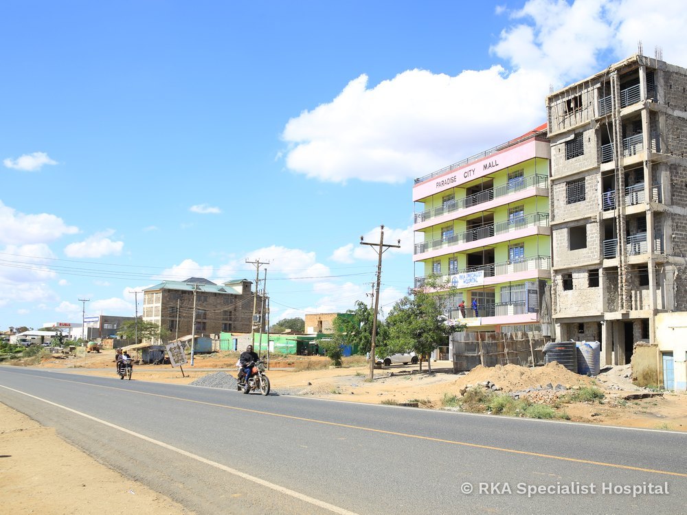 The road leading to RKA Specialist Hospital in Kabati Town