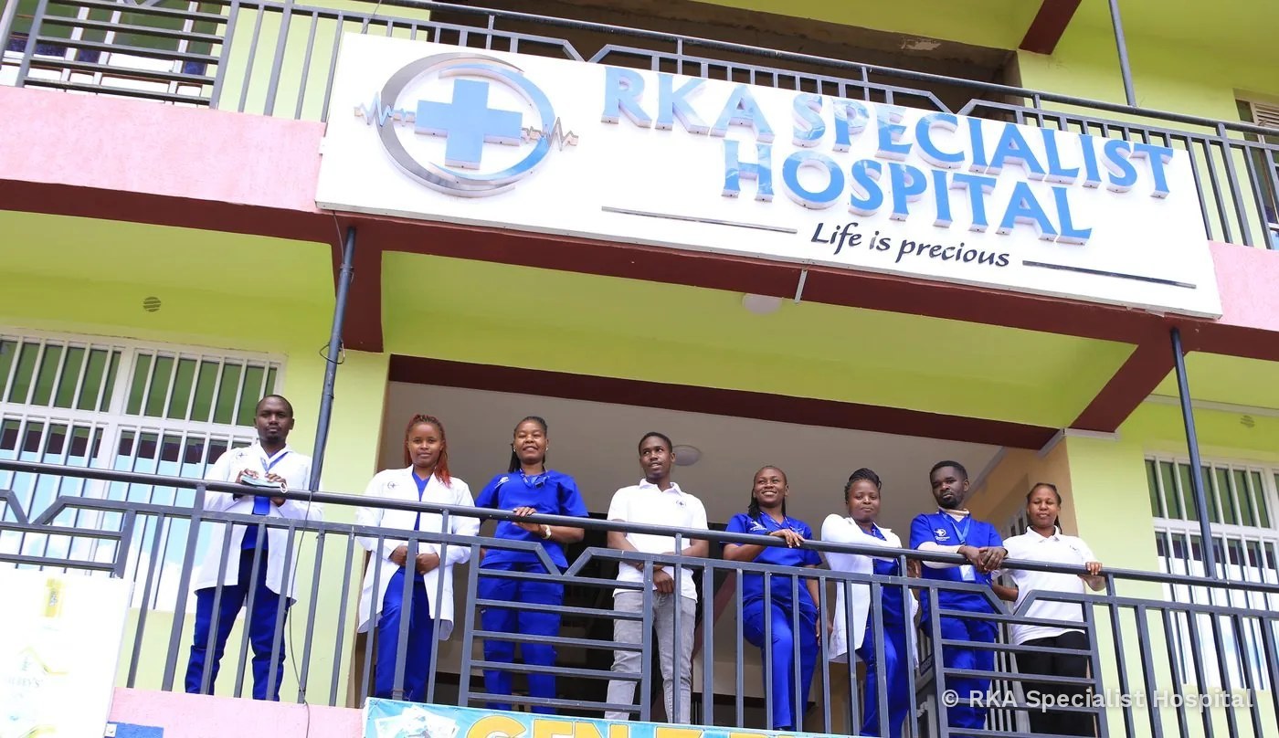The RKA Specialist Hospital clinical team outside the hospital entrance