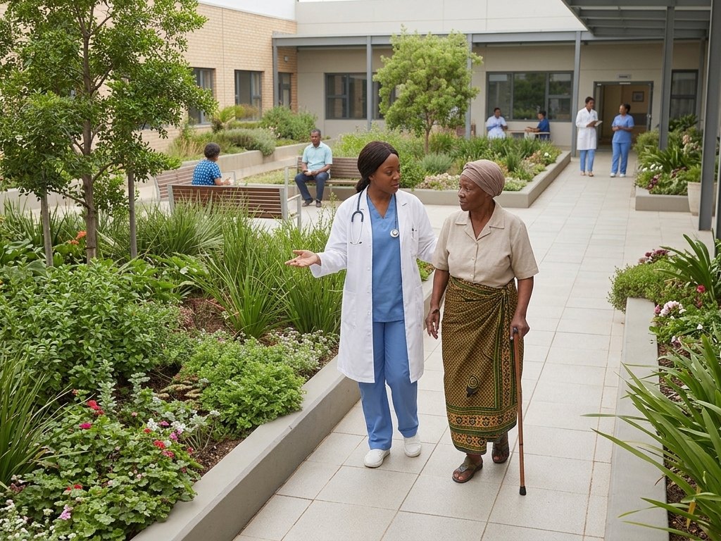 A clinician walking with a patient