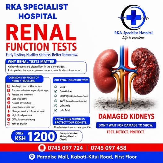 Renal Function Tests promotion at RKA Specialist Hospital