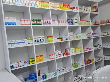 Pharmacy interior at RKA Specialist Hospital